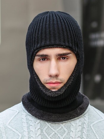 Unisex πλεκτό Keep Warmer Cap Balaclava Μάσκα χειμωνιάτικο μάλλινο καπέλα για ενήλικες άνδρες και γυναίκες Θερμότερο λαιμό Χοντρό Skullies Καπέλο Beanies