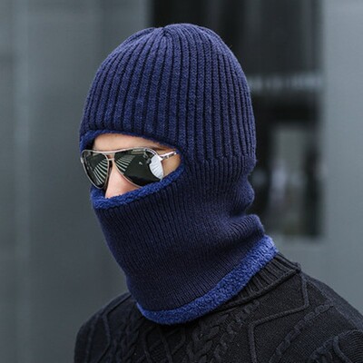 Unisex πλεκτό Keep Warmer Cap Balaclava Μάσκα χειμωνιάτικο μάλλινο καπέλα για ενήλικες άνδρες και γυναίκες Θερμότερο λαιμό Χοντρό Skullies Καπέλο Beanies