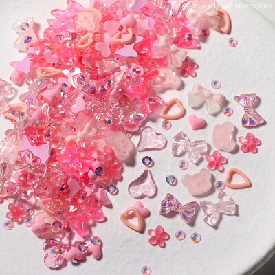 50 τμχ Ροζ Μικτή Ρητίνη Bowknot Nail Art Charm 3D Fairy Bows Heart Bear Decor Nail Parts DIY Kawaii Korea Design Ανταλλακτικά νυχιών
