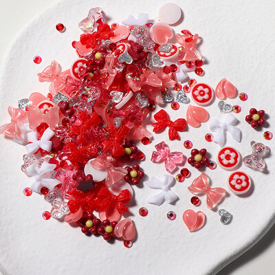 50 τμχ Ροζ Μικτή Ρητίνη Bowknot Nail Art Charm 3D Fairy Bows Heart Bear Decor Nail Parts DIY Kawaii Korea Design Ανταλλακτικά νυχιών