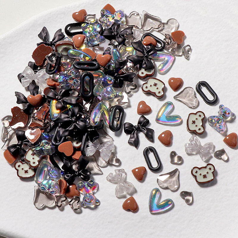 50 τμχ Ροζ Μικτή Ρητίνη Bowknot Nail Art Charm 3D Fairy Bows Heart Bear Decor Nail Parts DIY Kawaii Korea Design Ανταλλακτικά νυχιών