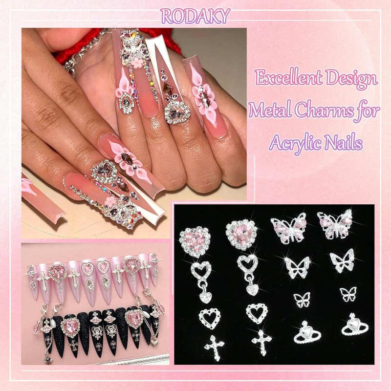 47KOM 3D leptir privjesci za nokte Srebrni križ Nail Art privjesci Viseći privjesci u obliku srca za nokte Dragulji za nokte u obliku srca Luksuzni nakit za nokte
