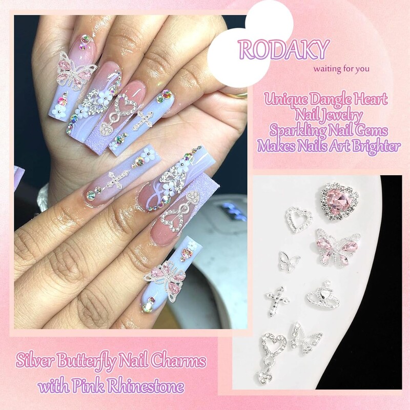 47KOM 3D leptir privjesci za nokte Srebrni križ Nail Art privjesci Viseći privjesci u obliku srca za nokte Dragulji za nokte u obliku srca Luksuzni nakit za nokte