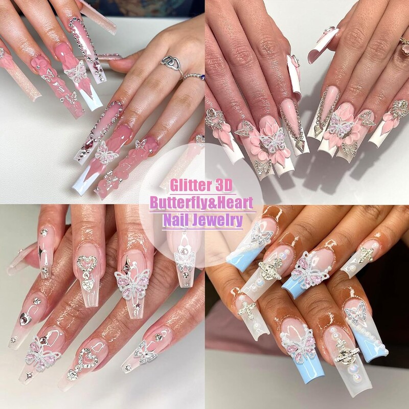 47KOM 3D leptir privjesci za nokte Srebrni križ Nail Art privjesci Viseći privjesci u obliku srca za nokte Dragulji za nokte u obliku srca Luksuzni nakit za nokte
