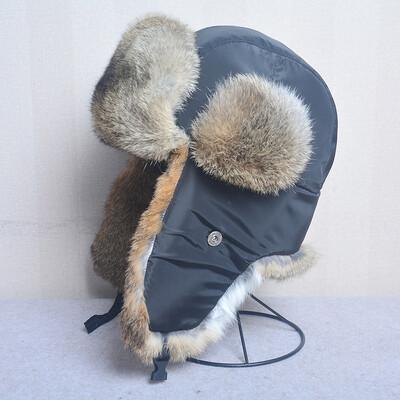 Χοντρό ζεστό καπέλο βομβαρδιστικού ανδρικού καπέλου πραγματικού κουνελιού Earflap για εξωτερικούς χώρους Ρωσικό καπέλο αρσενικό χειμερινά καπέλα συν μέγεθος σκι Ρωσικό καπέλο
