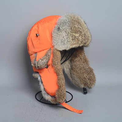 Χοντρό ζεστό καπέλο βομβαρδιστικού ανδρικού καπέλου πραγματικού κουνελιού Earflap για εξωτερικούς χώρους Ρωσικό καπέλο αρσενικό χειμερινά καπέλα συν μέγεθος σκι Ρωσικό καπέλο