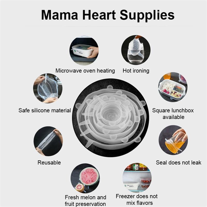 Σετ σιλικόνης έξι τεμαχίων κάλυμμα φρεσκάδας Stretch σετ 6 τεμαχίων Κάλυμμα μπολ Ψυγείο Φούρνος μικροκυμάτων σφραγισμένη μεμβράνη φρεσκάδας