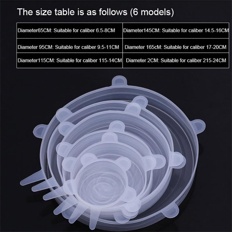 Σετ σιλικόνης έξι τεμαχίων κάλυμμα φρεσκάδας Stretch σετ 6 τεμαχίων Κάλυμμα μπολ Ψυγείο Φούρνος μικροκυμάτων σφραγισμένη μεμβράνη φρεσκάδας