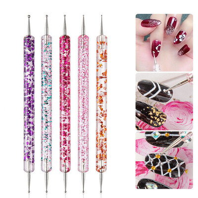 5 gab./komplektā Nail Art Dotting Pildspalva Kristāla Pērlītes Rokturis Divu galu Zīmējums Glezniecība Rhinestones Manikīra rīki