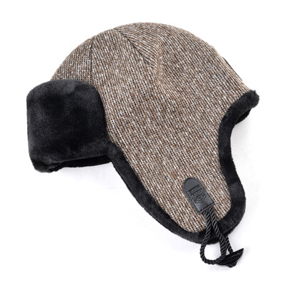 Μονόχρωμο καπέλο bomber ανδρικά χειμωνιάτικα καπέλα για γυναίκες Πλεκτό μάλλινο καπάκι Ρωσικό χοντρό ζεστό πτερύγιο αυτιού κόκαλο ushanka καπέλα χιόνι lei feng