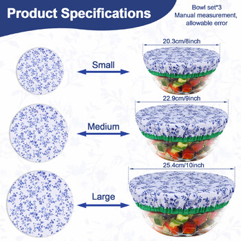 3 τεμ. Καλύμματα μπολ Βαμβακερό ύφασμα πιάτων κουζίνας Φρέσκο, ελαστικό περιτύλιγμα τροφίμων Καλύμματα μπολ Αποθηκευτικό δοχείο επαναχρησιμοποιήσιμο