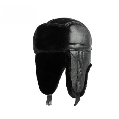 Āra ziemas vīriešu kažokādas ādas bumbvedēja cepure Bieza silta trapper Aviator Trooper Earflap Atloki Slēpošanas Ushanka Cepures Krievu slēpošanas cepure