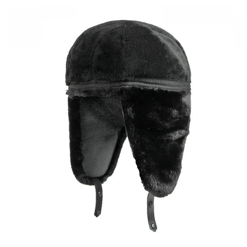 Χειμερινό ανδρικό γούνινο δερμάτινο καπέλο βομβαρδιστικού εξωτερικού χώρου Χοντρό ζεστό καπέλο Aviator Trooper Earflap Flaps Ski Ushanka Καπέλα Ρωσικό καπέλο σκι