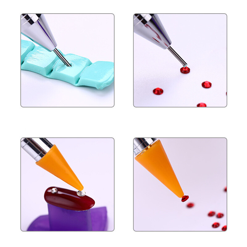 Nail Art bijela voštana olovka s dvostrukom glavom s dijamantima i alatom za sakupljanje kamenčića, aplikator za kristalne dijamante