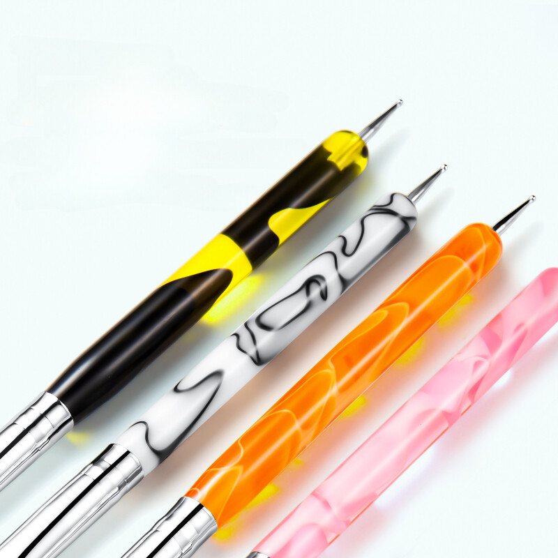 Γαλλικό στυλ νυχιών Δικέφαλο Dot Drill Dot Flower Στυλό Μανικιούρ Ακρυλικό Πινέλο Φωτοθεραπείας Nail Art Διπλής χρήσης Στυλό ζωγραφικής