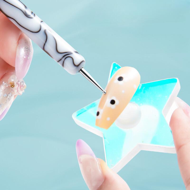 Γαλλικό στυλ νυχιών Δικέφαλο Dot Drill Dot Flower Στυλό Μανικιούρ Ακρυλικό Πινέλο Φωτοθεραπείας Nail Art Διπλής χρήσης Στυλό ζωγραφικής