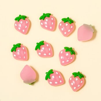 10 τμχ Cartoon Fruit Nail Art Charms 3D Kawaii Pink Flat Back Cabochon Strawberry Nail Art Διακόσμηση Χαριτωμένα DIY αξεσουάρ νυχιών