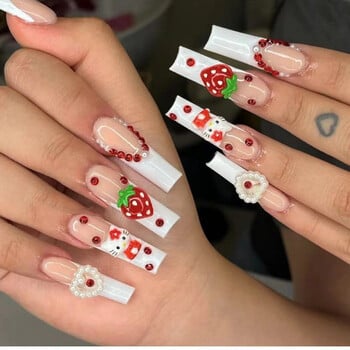 10 τμχ Cartoon Fruit Nail Art Charms 3D Kawaii Pink Flat Back Cabochon Strawberry Nail Art Διακόσμηση Χαριτωμένα DIY αξεσουάρ νυχιών