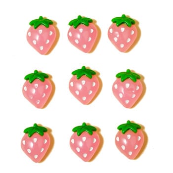 10 τμχ Cartoon Fruit Nail Art Charms 3D Kawaii Pink Flat Back Cabochon Strawberry Nail Art Διακόσμηση Χαριτωμένα DIY αξεσουάρ νυχιών