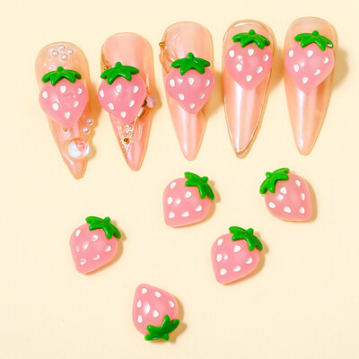 10 vnt animacinių filmų vaisių nagų dailės žavesiai 3D Kawaii rožinė plokščia nugara kabošono braškių nagų dailės puošmena Mieli „pasidaryk pats“ nagų priedai