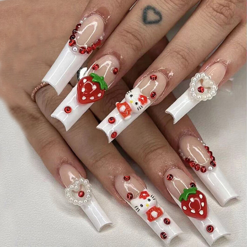 10kom Crtani voćni privjesci za nokte 3D Kawaii ružičasta ravna poleđina Cabochon jagoda ukrasi za nokte Slatki DIY dodaci za nokte