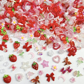 50 kom 3D nasumično miješanih cvjetova jagoda privjesci za nokte Slatka crvena i ružičasta Dodaci za ukrašavanje noktiju Manikura DIY