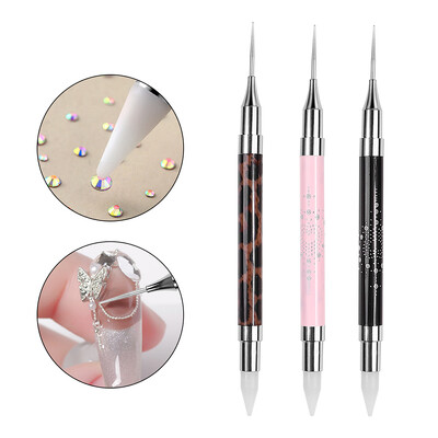 1 τεμ Μεταλλικό Dual Heads Dotting Pen Brush Nail Rhinestones Crystal Picking Nail Studs Dotter DIY Point Drill Nail Tools