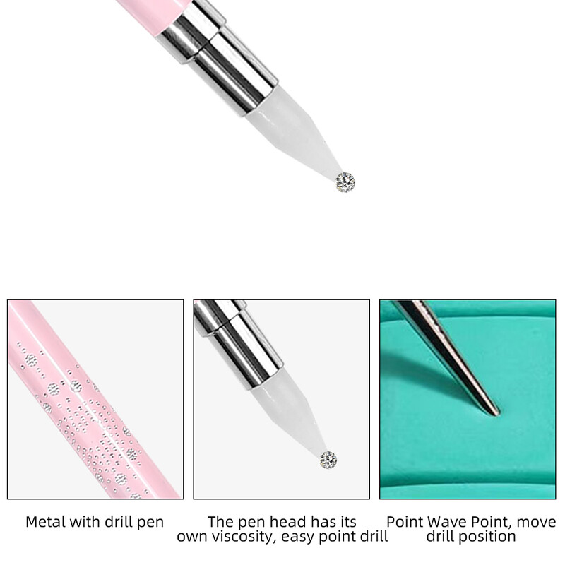 1 τεμ Μεταλλικό Dual Heads Dotting Pen Brush Nail Rhinestones Crystal Picking Nail Studs Dotter DIY Point Drill Nail Tools