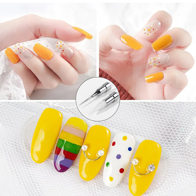 1 τεμ Μεταλλικό Dual Heads Dotting Pen Brush Nail Rhinestones Crystal Picking Nail Studs Dotter DIY Point Drill Nail Tools