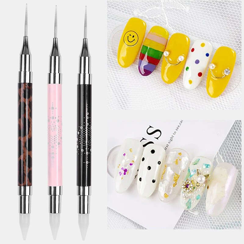 1 τεμ Μεταλλικό Dual Heads Dotting Pen Brush Nail Rhinestones Crystal Picking Nail Studs Dotter DIY Point Drill Nail Tools