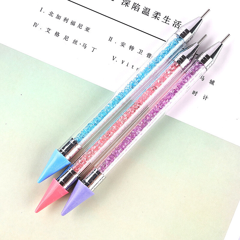 1PC Dual Heads Ακρυλικό μεταλλικό στυλό κεριού με κουκκίδες Rhinestones Gem Picker Crystal Picking Nail Art Studs Dotter DIY Point Drill Tools