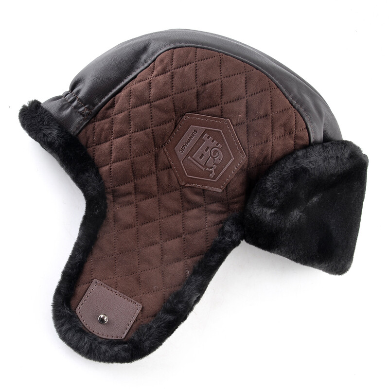 Pălărie bomber pentru bărbați, iarnă, caldă, pălării din piele artificială, pentru bărbați, cu două straturi groase, pălărie bomber, căciuli pentru urechi, pălărie de zăpadă din blană artificială