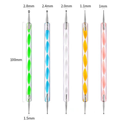 5db/szett 2 az 1-ben, kétvégű körömdíszítő ecsetek kristálynyéllel Professzionális UV-gél pontozó festő rajztoll barkácseszközök