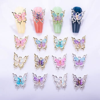 10 τμχ 3D Spirit Butterfly Nail Art Charm Gradient Crystal Clear Radiant Butterfly Nail Στολίδι DIY Εξαιρετικά αξεσουάρ νυχιών