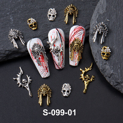 Y2K Halloween Gothic Punk Decor Nail Mixed Gold Silver Spider Skull Head Nail Charms Κράμα στρας για αξεσουάρ μανικιούρ