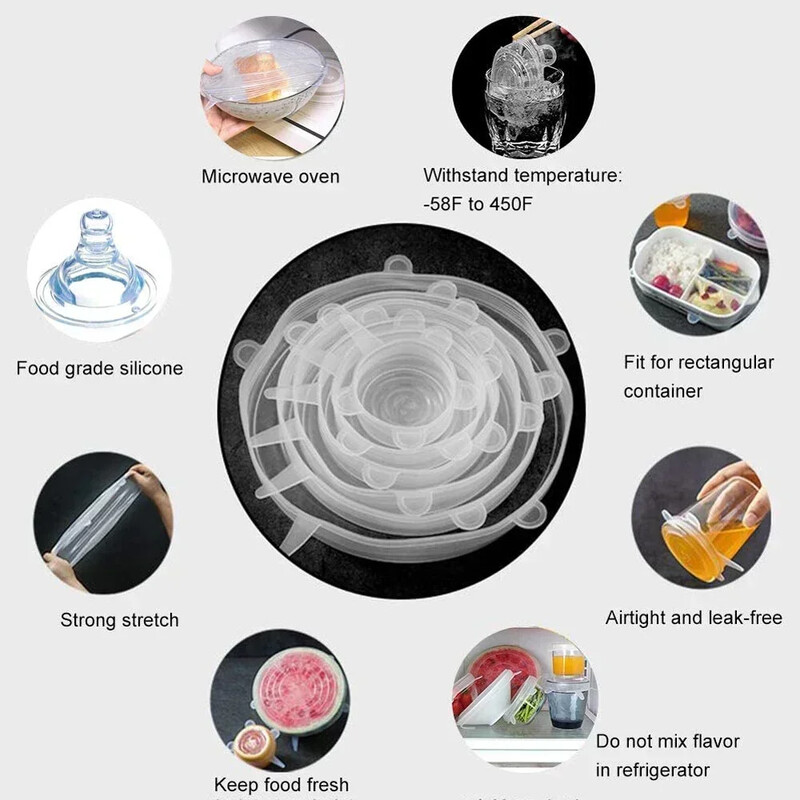 Üldine Köögitarvikute jaoks Külmkapi konteineri kate Toidu reguleeritav elastne silikoonist kork Nõud Säilitamine Plastikust külmik