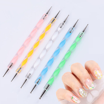 5 vnt/komplektas Nail Art Dotting Pen Dviejų galvučių Nagų dekoravimui Mažas deimantas, Kniedė, Blizgučiai, Spalvotas dažymas, Gėlė su kabliuku