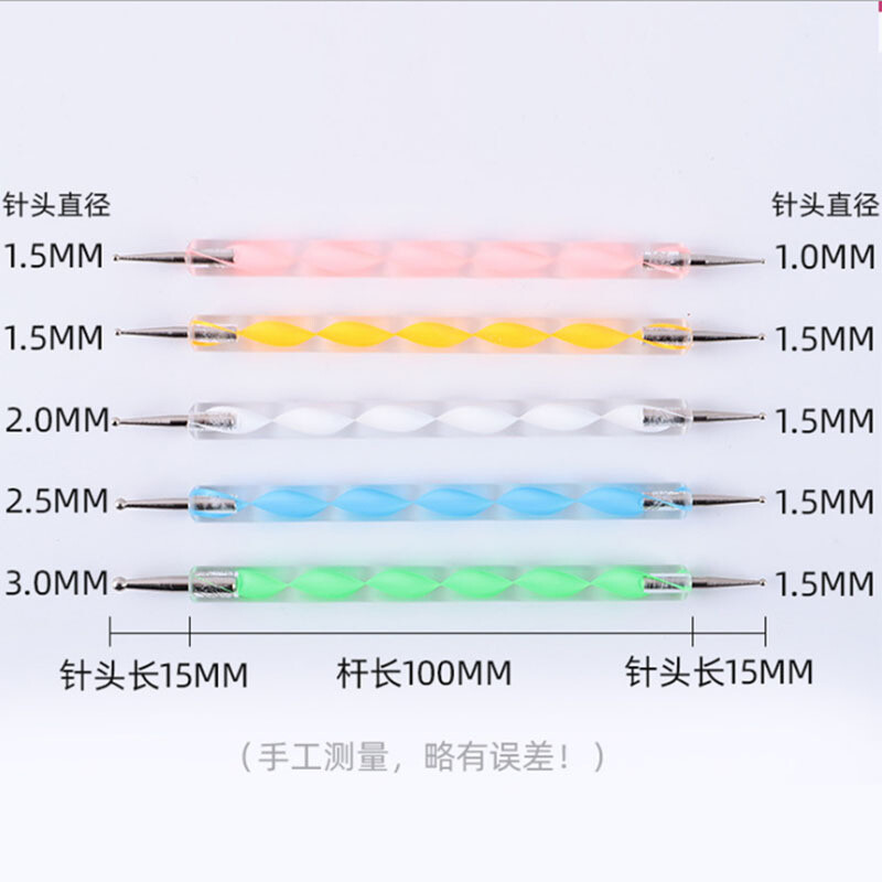 5 vnt/komplektas Nail Art Dotting Pen Dviejų galvučių Nagų dekoravimui Mažas deimantas, Kniedė, Blizgučiai, Spalvotas dažymas, Gėlė su kabliuku