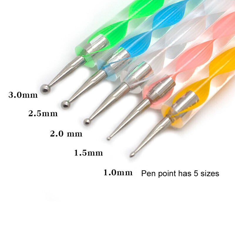 5 vnt/komplektas Nail Art Dotting Pen Dviejų galvučių Nagų dekoravimui Mažas deimantas, Kniedė, Blizgučiai, Spalvotas dažymas, Gėlė su kabliuku