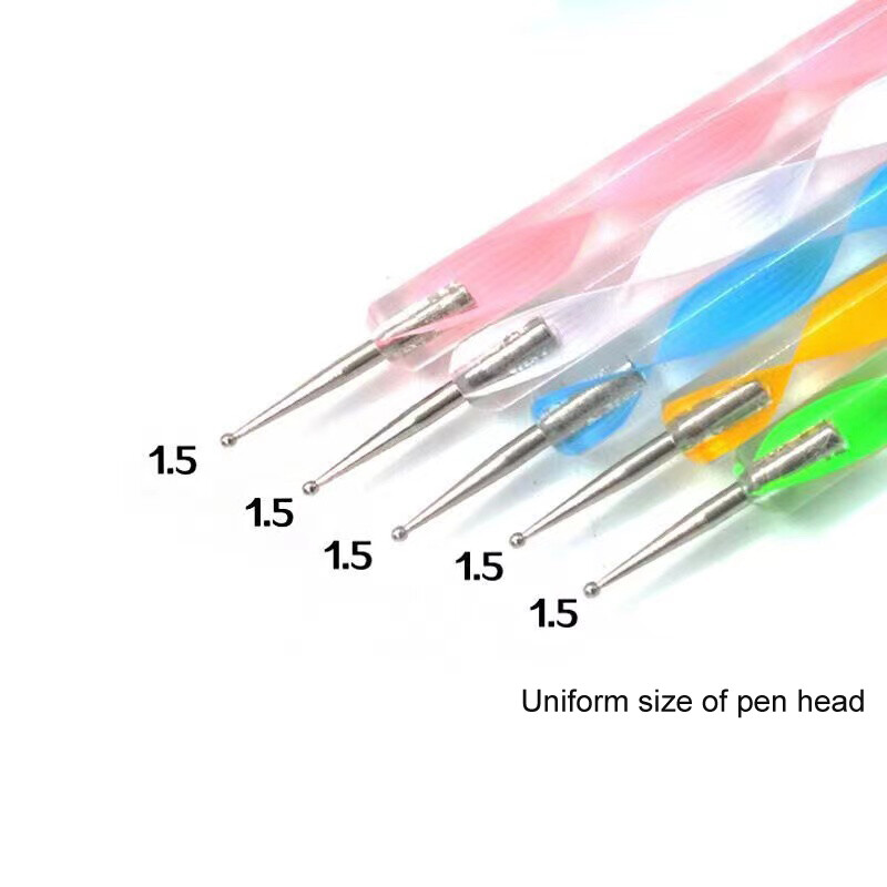 5 vnt/komplektas Nail Art Dotting Pen Dviejų galvučių Nagų dekoravimui Mažas deimantas, Kniedė, Blizgučiai, Spalvotas dažymas, Gėlė su kabliuku