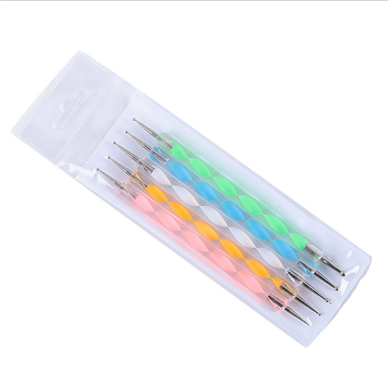 5 vnt/komplektas Nail Art Dotting Pen Dviejų galvučių Nagų dekoravimui Mažas deimantas, Kniedė, Blizgučiai, Spalvotas dažymas, Gėlė su kabliuku