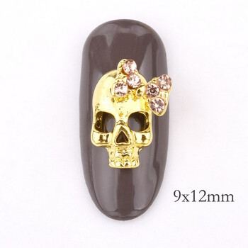 10 τμχ Χρυσό ασημί Skull 3D Nail Art Decorations,Alloy Halloween Nail Charms Κοσμήματα για εργαλεία βερνικιού νυχιών QB082-083