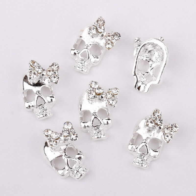 10 buc. Craniu auriu argintiu Decoratiuni 3D pentru arta unghiilor, bijuterii pentru unghii de Halloween din aliaj pentru instrumente de lac de unghii QB082-083