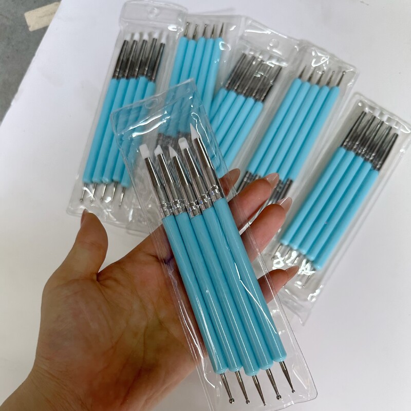 5 vnt / rinkinys Dvipusė silikoninė galvutė, drožinėjama taškavimo rašiklio šepetėlis, modeliuojantis nagų dailė, keramikos molio įrankis, pasidaryk pats.