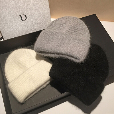 2024 Nyúl szőrme Beanies Puha, meleg bolyhos téli sapka nőknek Angora Kötött sapka Skullies Beanies Női sapka, női kötött sapka