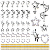 42 τμχ Star Nail Charms για ακρυλικά νύχια 3D ασημί κράμα αστέρια Nail στρας Nail Gems Pentagram Pearl Nail Art