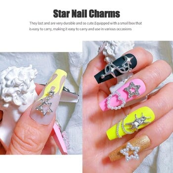 42 τμχ Star Nail Charms για ακρυλικά νύχια 3D ασημί κράμα αστέρια Nail στρας Nail Gems Pentagram Pearl Nail Art