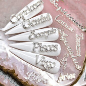 12 Σύμβολο αλφάβητου ζωδιακού κύκλου Χρυσός/Ασημί αστερισμός Γούρι νυχιών 3D κράμα Flatback DIY Αξεσουάρ νυχιών κοσμημάτων