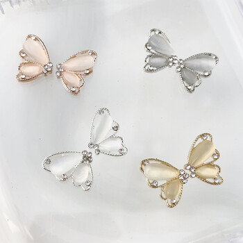 10 τμχ Half Cat Eye Butterfly Nail Art Charm 3D Alloy Γυαλιστερή διαφανής διακόσμηση νυχιών πεταλούδας DIY πολυτελή αξεσουάρ νυχιών