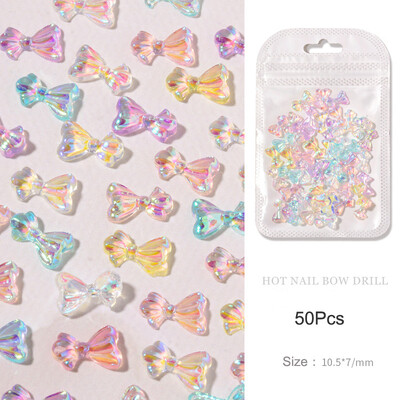 50 τμχ Summer Aurora Fairy Ribbon Bows Nail Art Charm 3D Kawaii Aurora Bear Κορδέλα Bowknot Καρδιά Διακόσμηση νυχιών DIY Κορδέλα νυχιών
